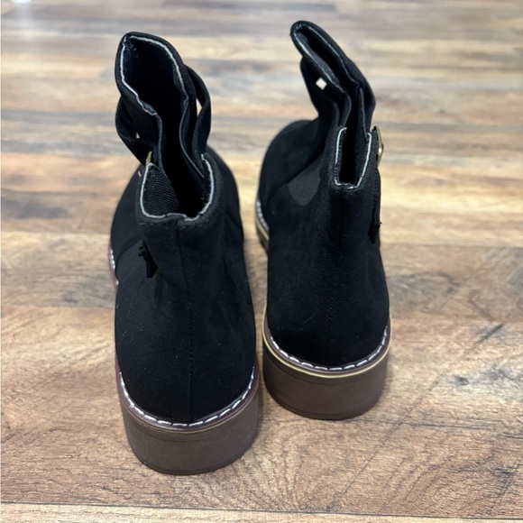 Black Suede Ankle Booties with Gold Buckle - Picture 3 of 5